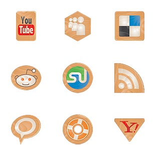 Social made of wood icon sets preview