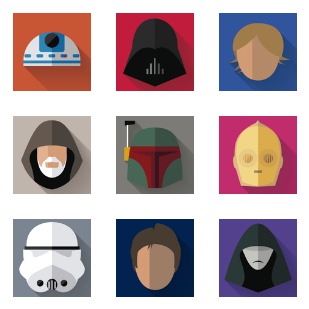 Starwars Longshadow Flat icon sets preview