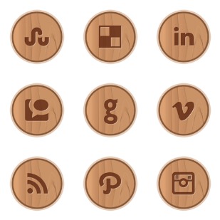 Wooden social media icon sets preview