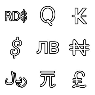 Currency Stroke icon sets preview