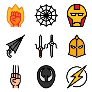 Flat SuperHeroes Villains icon sets preview